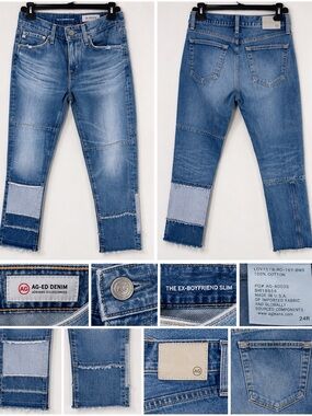 AG Adriano Goldschmied Ex-Boyfriend Slim Jeans 24R Patchwork Raw Hem